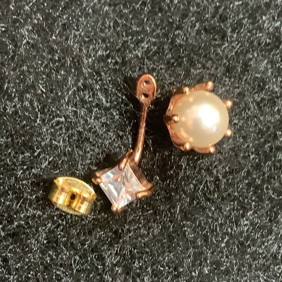 NIP Gold Tone Faux Pearl Stud Ear Jacket Fashion Earrings - Picture 6 of 7